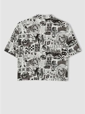 Graphic Manga Race Print Boxy Tee - Black & White